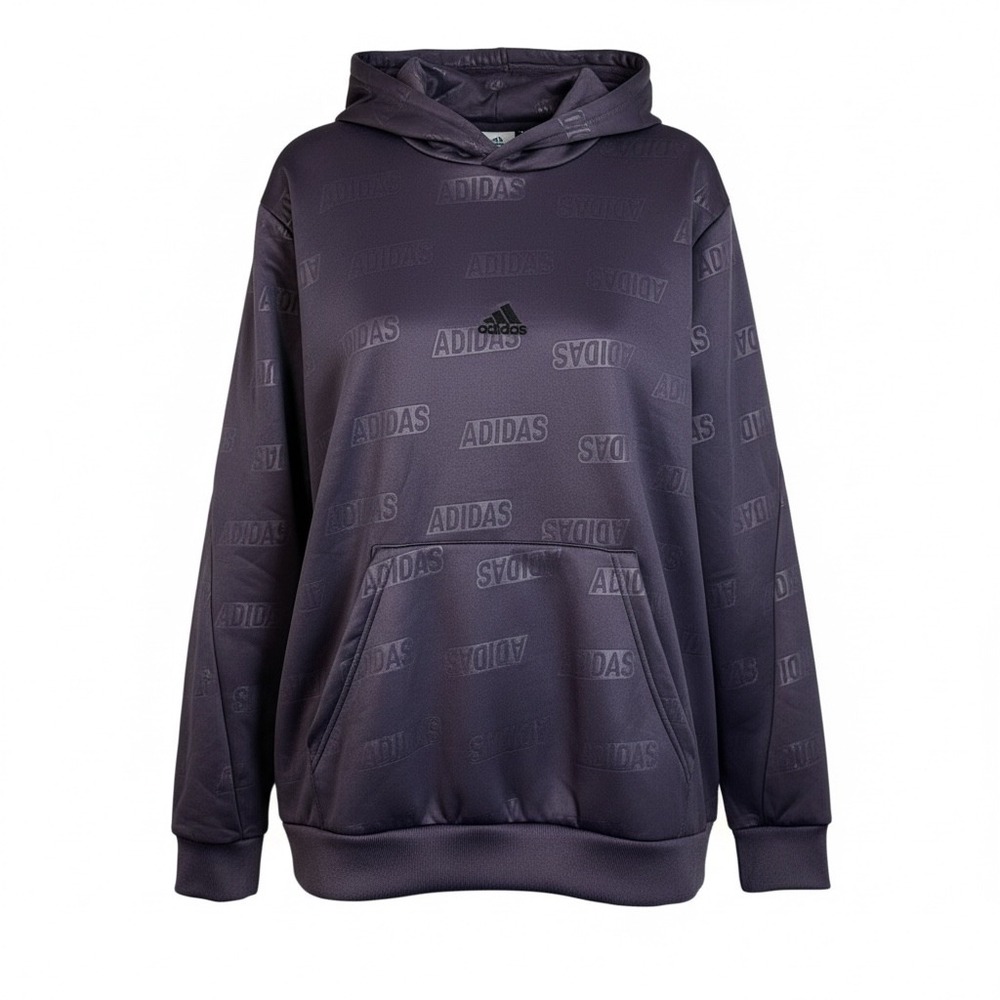 Adidas All Over Logo Hoodie Sweatshirt Pullover Purple Womens L